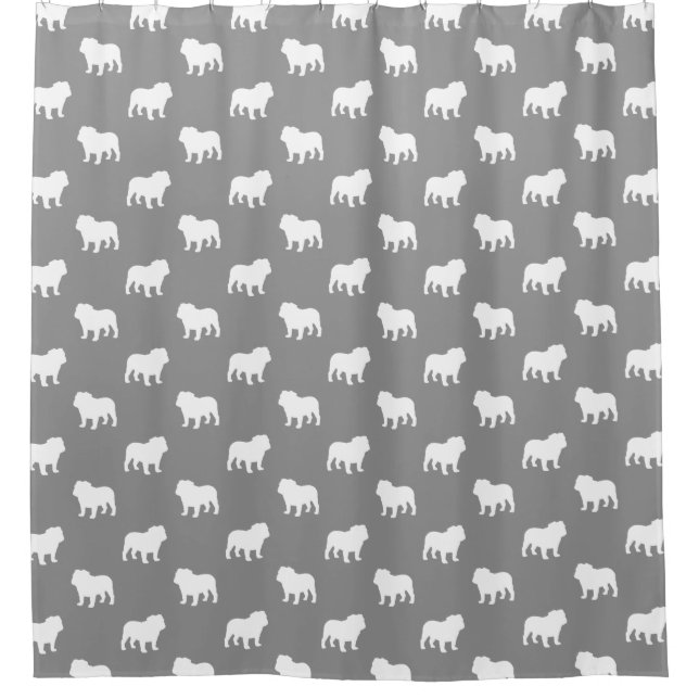 Bulldog Silhouetten Pattern Grau Duschvorhang (Vorderseite)