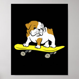 Bulldog Skateboarding Hunde Skater Bulldog Poster