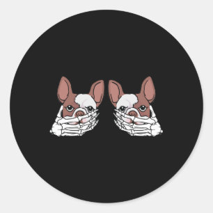 Bulldog Skeleton Hand auf BrustHalloween Runder Aufkleber