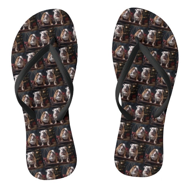 Bulldog Snowy Sleigh Weihnachtsdekor Flip Flops (Fußbett)