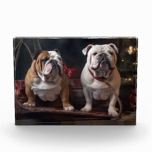 Bulldog Snowy Sleigh Weihnachtsdekor Fotoblock