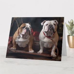 Bulldog Snowy Sleigh Weihnachtsdekor Karte
