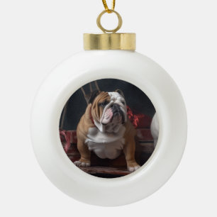 Bulldog Snowy Sleigh Weihnachtsdekor Keramik Kugel-Ornament