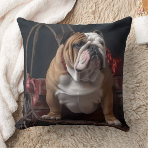 Bulldog Snowy Sleigh Weihnachtsdekor Kissen