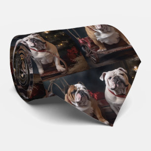Bulldog Snowy Sleigh Weihnachtsdekor Krawatte