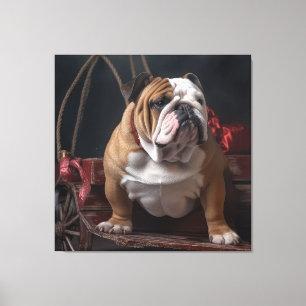 Bulldog Snowy Sleigh Weihnachtsdekor Leinwanddruck