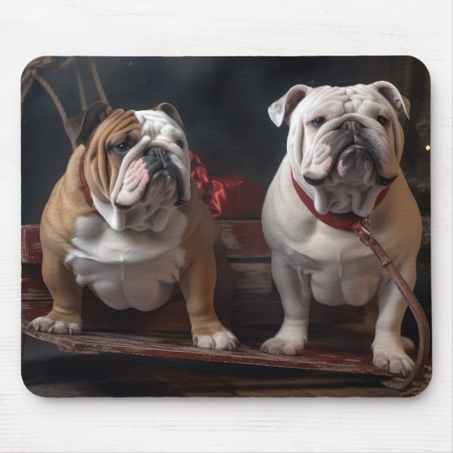 Bulldog Snowy Sleigh Weihnachtsdekor Mousepad (Vorne)