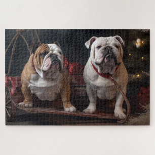 Bulldog Snowy Sleigh Weihnachtsdekor Puzzle
