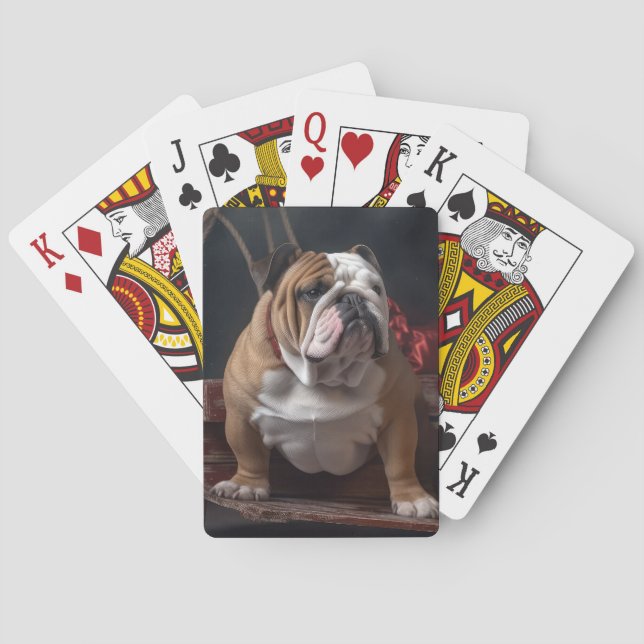 Bulldog Snowy Sleigh Weihnachtsdekor Spielkarten (Rückseite)