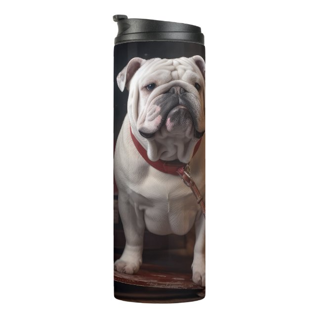 Bulldog Snowy Sleigh Weihnachtsdekor Thermosbecher (Nach rechts gedreht)
