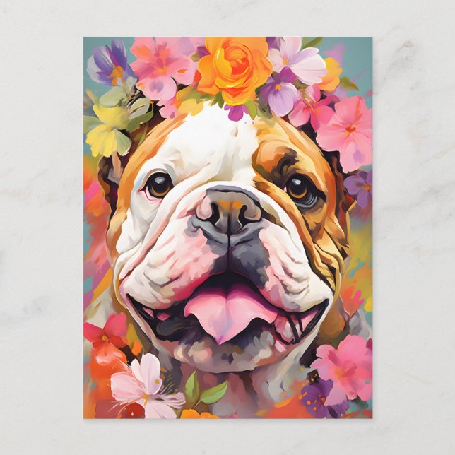 Bulldog Spring Flowers Postkarte (Vorderseite)