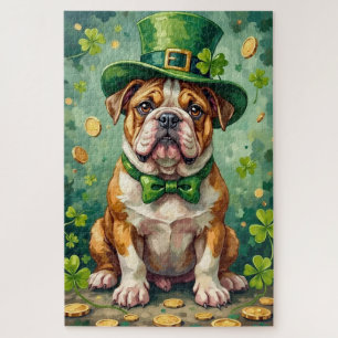 Bulldog St. Patrick's Day Lustiger Glückshund Puzzle