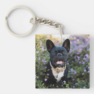 Bulldog-Stände in Blume Schlüsselanhänger