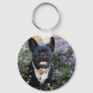 Bulldog-Stände in Blume Schlüsselanhänger