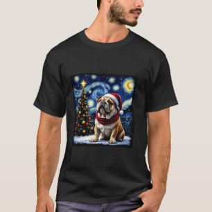 Bulldog Starry Night Christmas Van Gogh Dog Santa T-Shirt