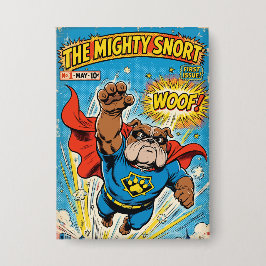 Bulldog Superhero Flying with Cape Button