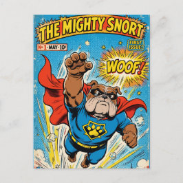 Bulldog Superhero Flying with Cape Feiertagspostkarte