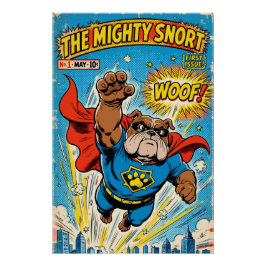 Bulldog Superhero Flying with Cape Poster