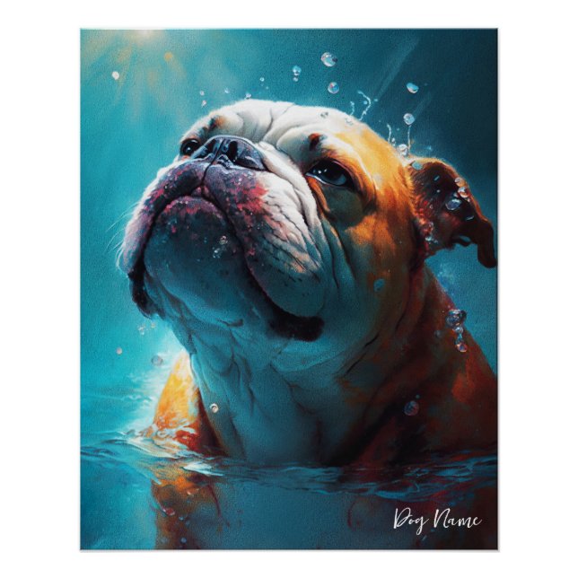 Bulldog swimming in water 005 poster (Vorderseite)