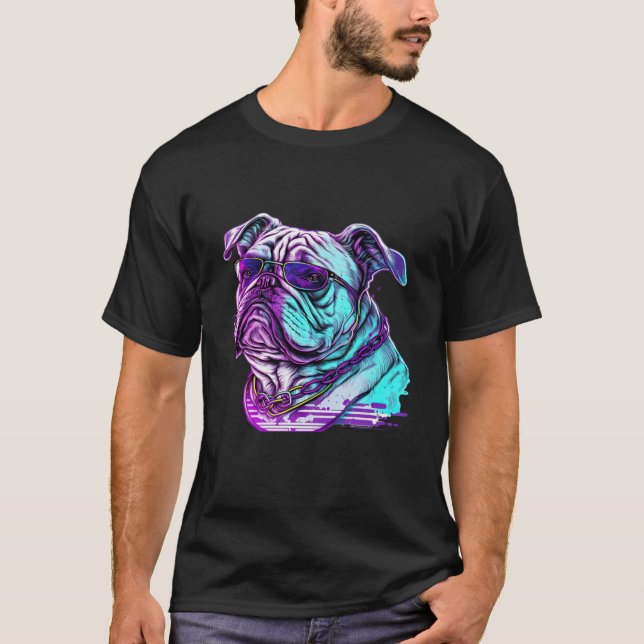 Bulldog Synthwave 80s Retrowave Aesthetic T-Shirt (Vorderseite)