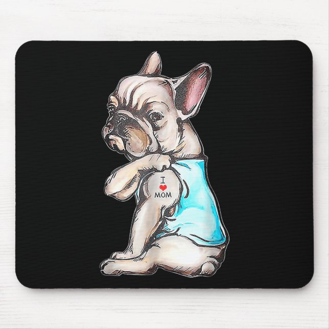 Bulldog Tattoo I Liebe Mama Funny Dog Mütter Mousepad (Vorne)