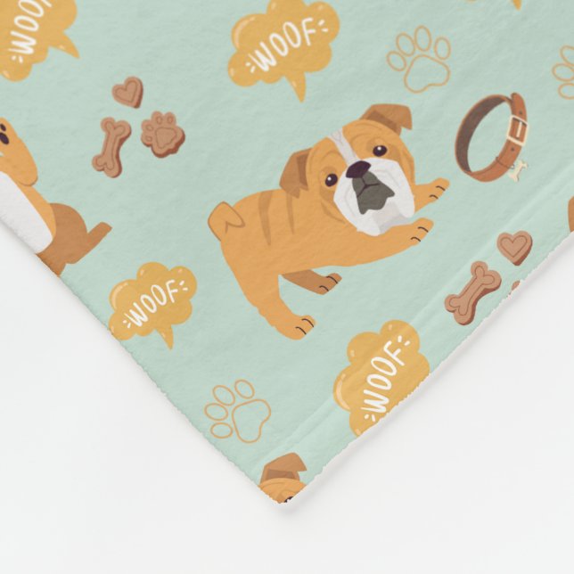 Bulldog-Themenmuster (Sage Green) Fleecedecke (Ecke)