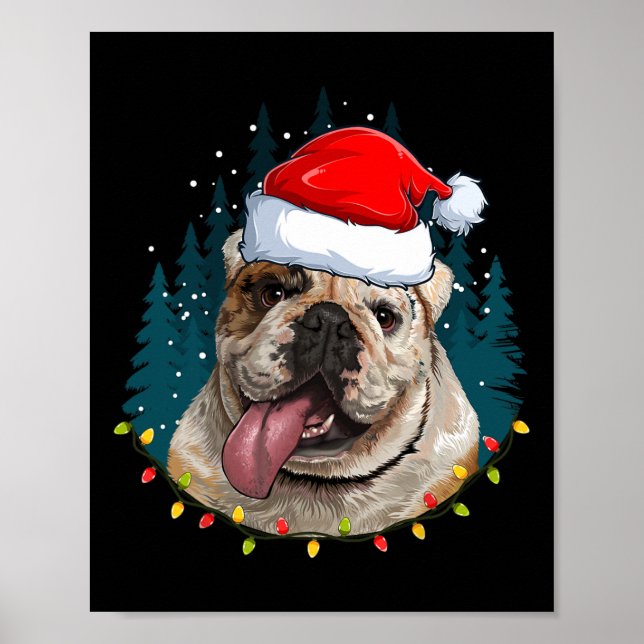 Bulldog Tragen von Weihnachtsmannmütze Xmas - Bull Poster (Vorne)