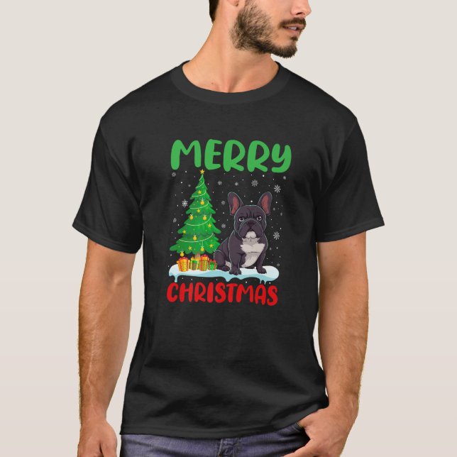 Bulldog Tree Xmas Sweater Men Ugly Ch T-Shirt (Vorderseite)