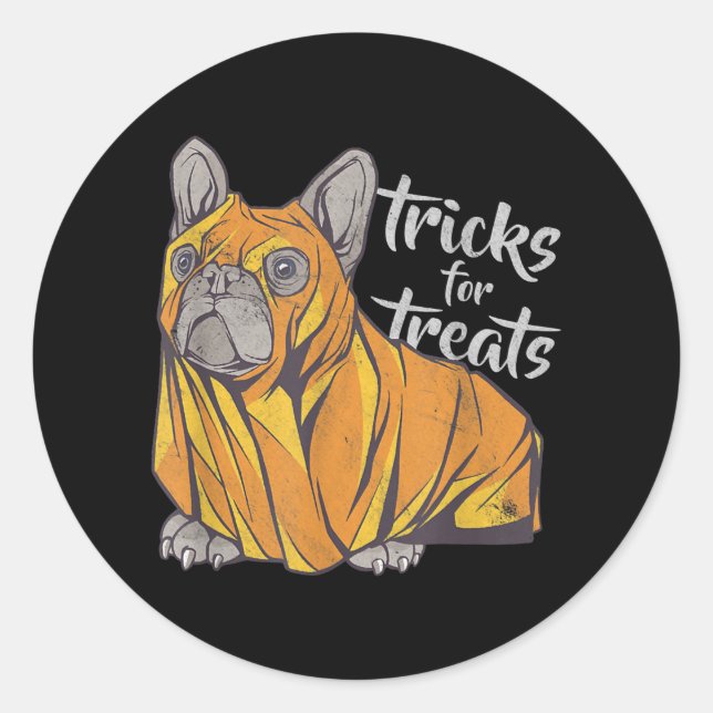 Bulldog-Tricks für Leckereien Niedliche Halloween- Runder Aufkleber (Vorderseite)