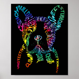 Bulldog-Typografie-Tie-Dye-Wortkunst Frenchie-Hund Poster