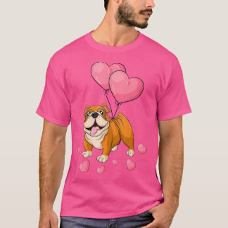 Bulldog Valentines Day Holding Balloon Heart My Va T-Shirt