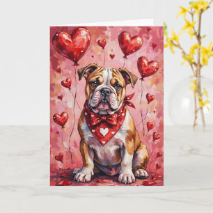 Bulldog Valentinstag Hund mit Herzen Rot Karte