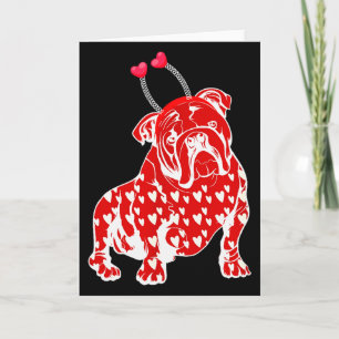 Bulldog Valentinstag Karo Herz Muster Hundekopf Karte