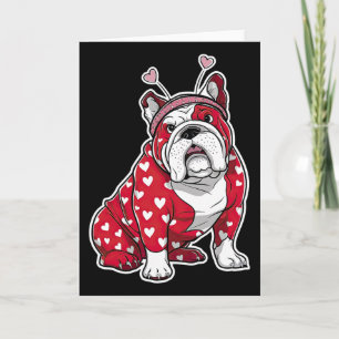 Bulldog Valentinstag Karo Herz Muster Hundekopf Karte