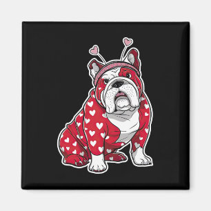 Bulldog Valentinstag Karo Herz Muster Hundekopf Magnet