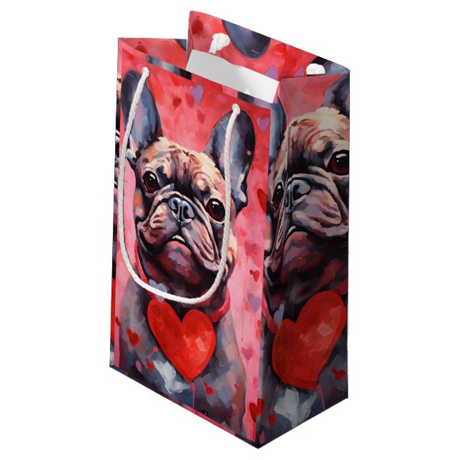 Bulldog-Valentinstag Kleine Geschenktüte (Rückseite Schrägansicht)