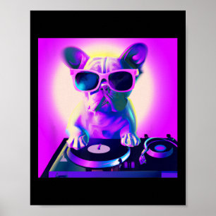 Bulldog Vaporwave Dj Hunde Ästhetische Frauen Mädc Poster