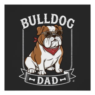 Bulldog-Vater-Hund-Sonnenbrille-Bandana Poster