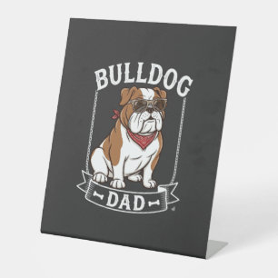Bulldog-Vater-Hund-Sonnenbrille-Bandana Sockelschild
