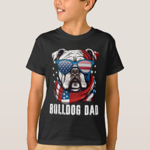 Bulldog Vater USA Flagge 4. Juli Hunde Vater T-Shirt