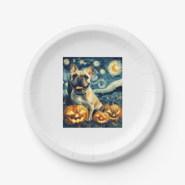 Bulldog von van gogh sternenbester Nacht halloween Pappteller (Vorderseite)
