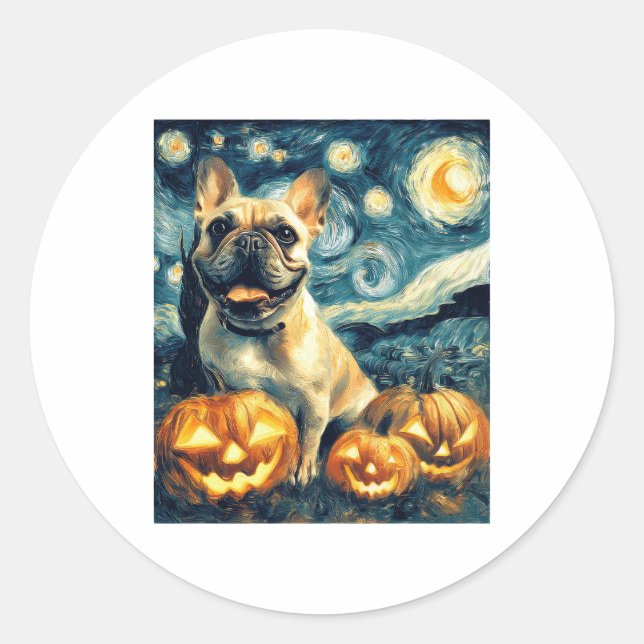 Bulldog von van gogh sternenbester Nacht halloween Runder Aufkleber (Vorderseite)