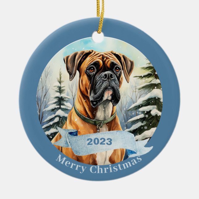 Bulldog Watercolor Dog Christmas  Keramik Ornament (Vorne)
