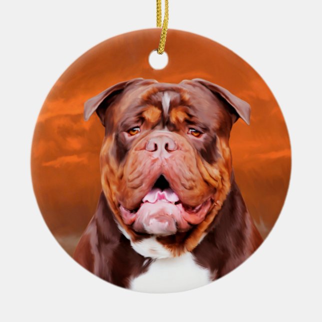 Bulldog Watercolor Keramik Ornament (Vorne)