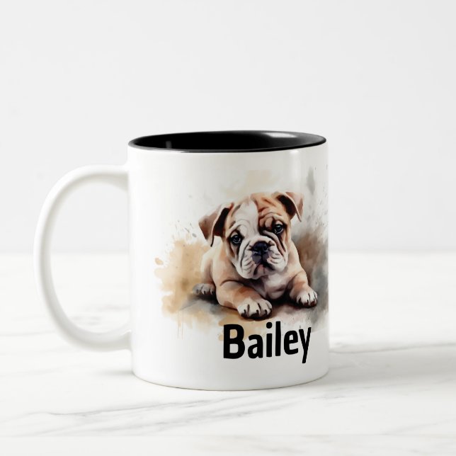 Bulldog Watercolor-Tasse Zweifarbige Tasse (Links)