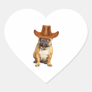 Bulldog Wearing Cowboy Hat Herz-Aufkleber