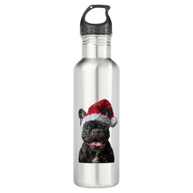 Bulldog Weihnachten Edelstahlflasche (Vorderseite)