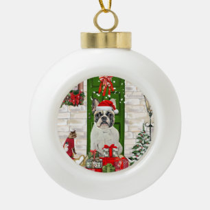 Bulldog Weihnachten Keramik Kugel-Ornament