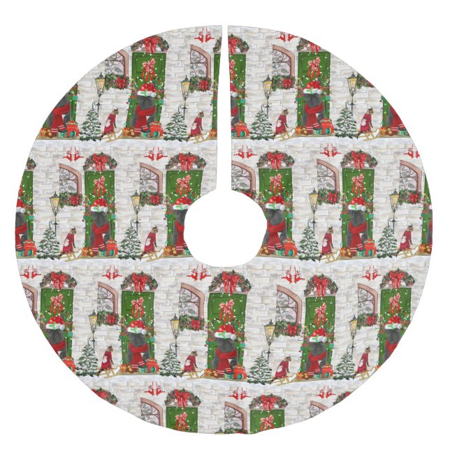 Bulldog Weihnachten Polyester Weihnachtsbaumdecke (Vorderseite)