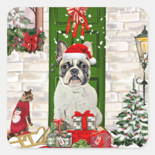 Bulldog Weihnachten Quadratischer Aufkleber